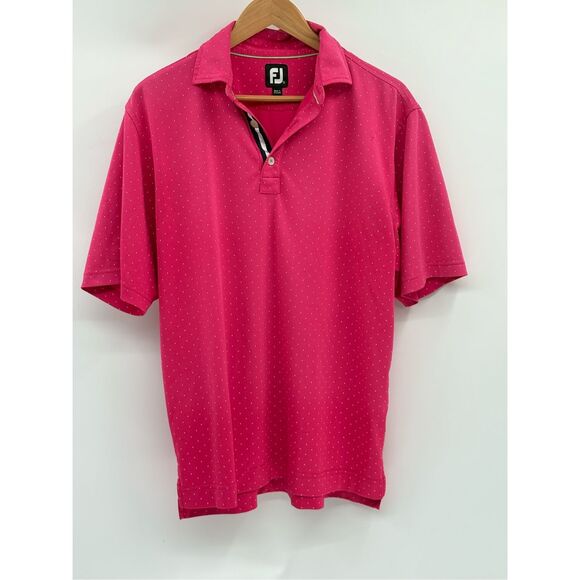 Footjoy Polo Shirt Golf Polka Dots Pink Men Size Medium Short Sleeve - Picture 1 of 9